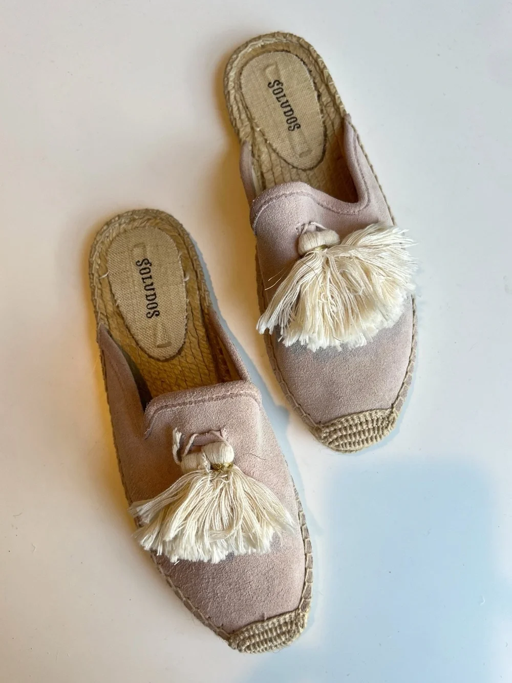 Soludos Peony Pink Suede Tassel Espadrille Slip On‎ Mule Vacation Cruise Boho 7